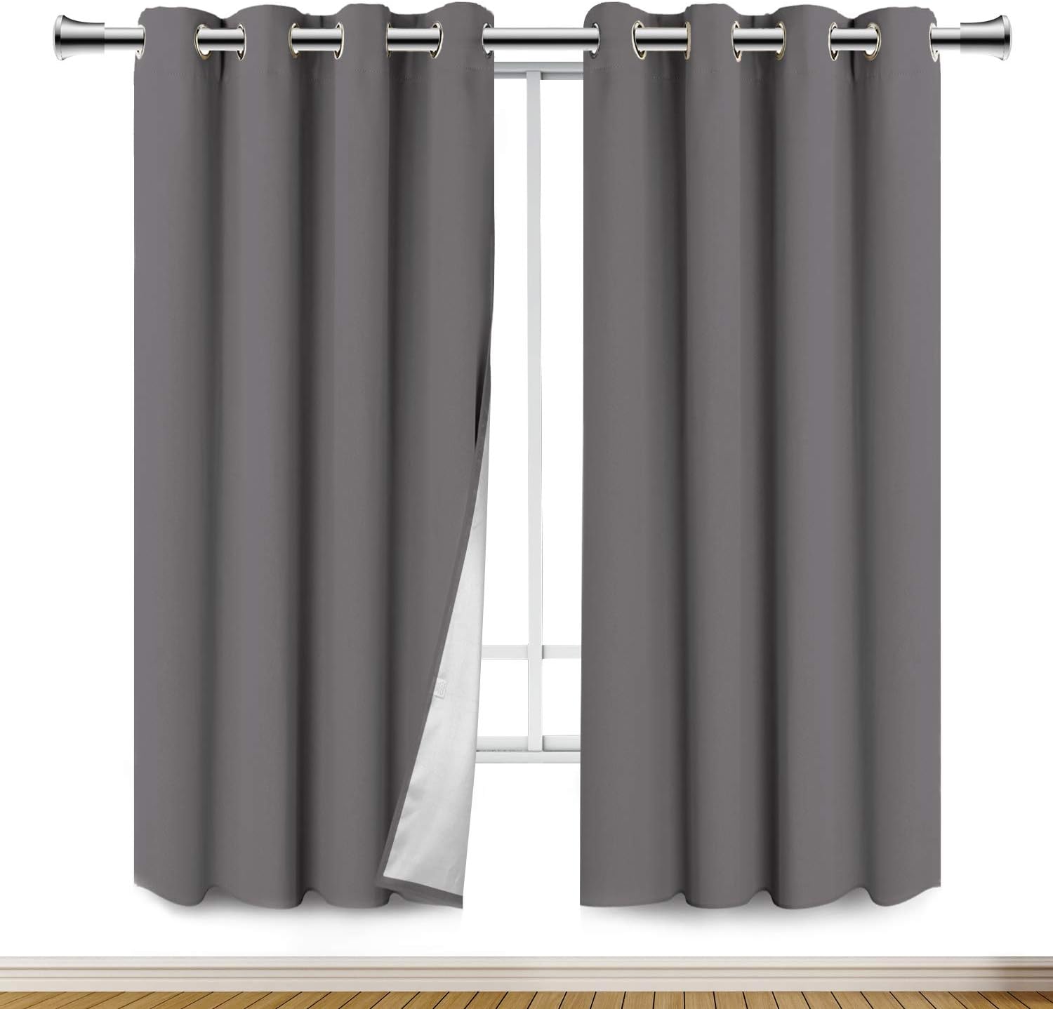 PANOVOUS Grey Blackout Curtains for Bedroom Super Soft Double Layered Thermal Insulated Curtains with Sliver Coating Eyelet Blackout Curtains 46x54 (117 x 137 CM) Grey 2 Panels