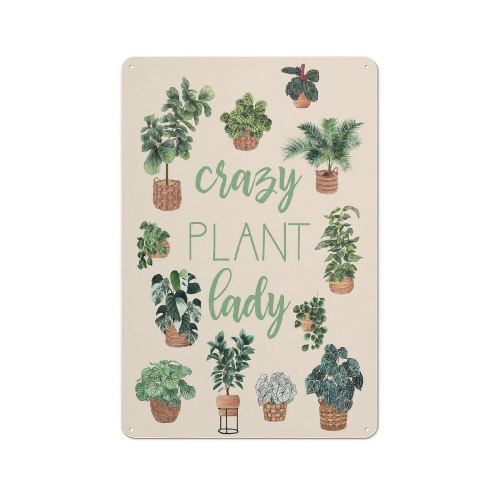 Crazy Plant Lady Metal Wall Plaque, Easy to Hang Plaque for Home Cafe, Breakfast Area Or Pantry Wall, 30x20cm