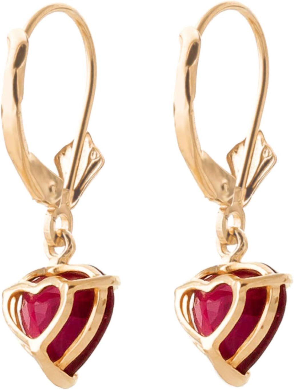 2.9 CTW 14k Solid Gold Leverback Earrings Heart-shaped Ruby