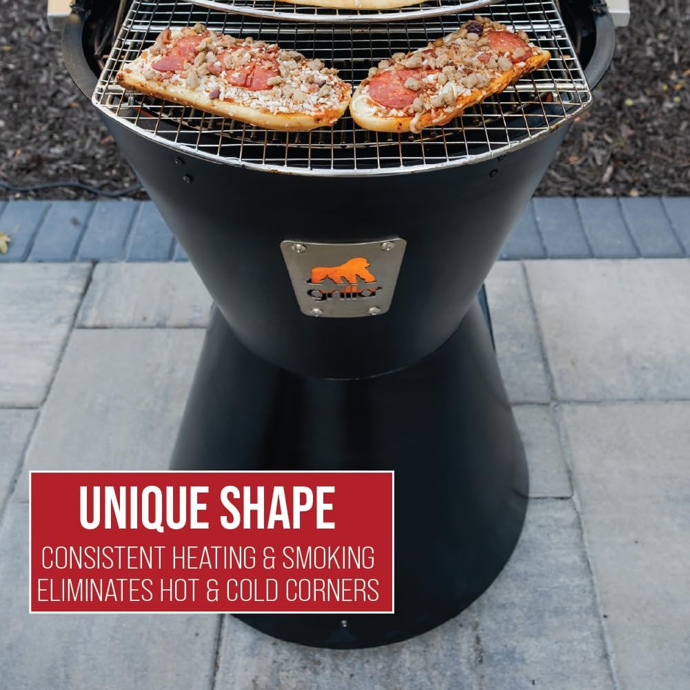 GRILLA OG Alpha Connect Pellet Grill Smoker with Round Design and Sliding Lid, Heavy-Duty Stainless Steel Construction, 488 Square Inches of Cooking Space for Smoking, Outdoor Grilling, Cooking