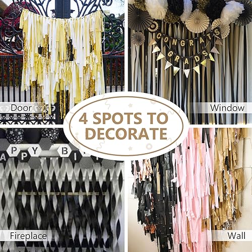 Image of PartyWoo Crepe Paper Streamers 6 Rolls 492ft, Pack of Crepe Paper in Black and Gold Color, Black and Gold Streamers, Crepe Paper for Birthday Decorations, Party Decorations (1.8 in x 82 Ft /Roll)