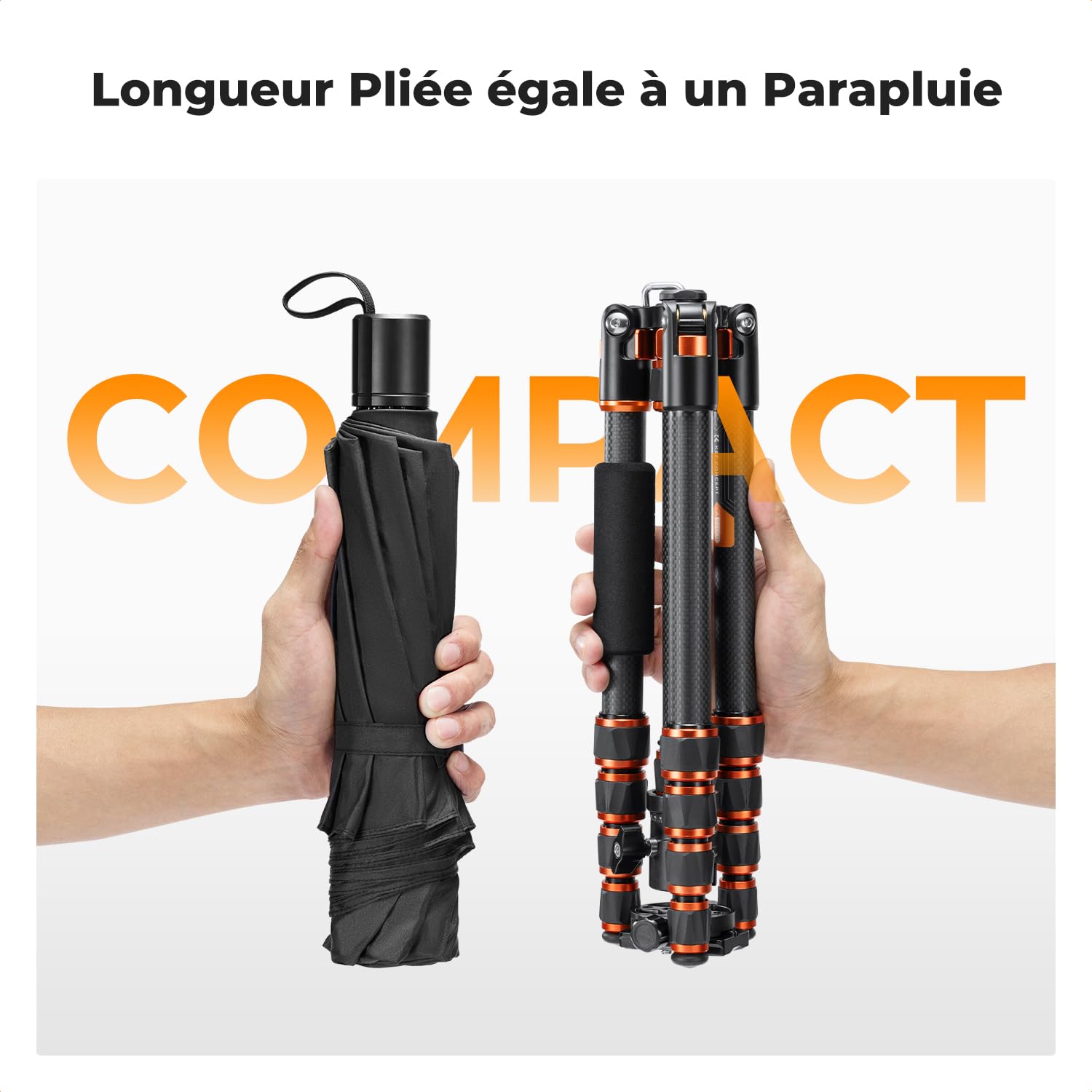 K&F Concept Trepied Carbone Monopode Appareil Photo 153cm, Trépied Professionel Compact A225C0 pour DSLR, Trepied Voyage Leger 5 Sections avec Rotule Metal Sac Transport Inclus Max:8kg