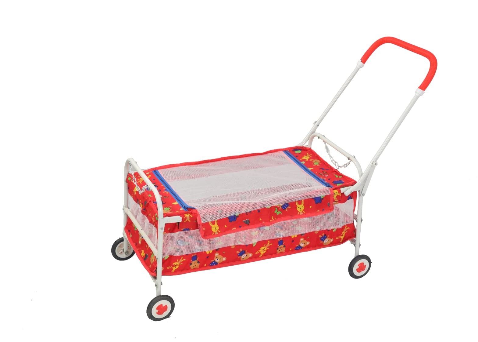 BABYBLESSING Iron Baby Cradle 4 Wheel (Hood) | Colour - Red