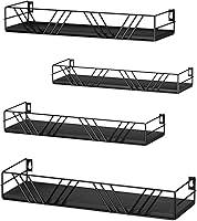 Amoot Floating Wall Shelves Set of 4 - Different Sizes Solid Wood with Rails for Bedroom, Bathroom, Kitchen, Living Room, Farmhouse Decor