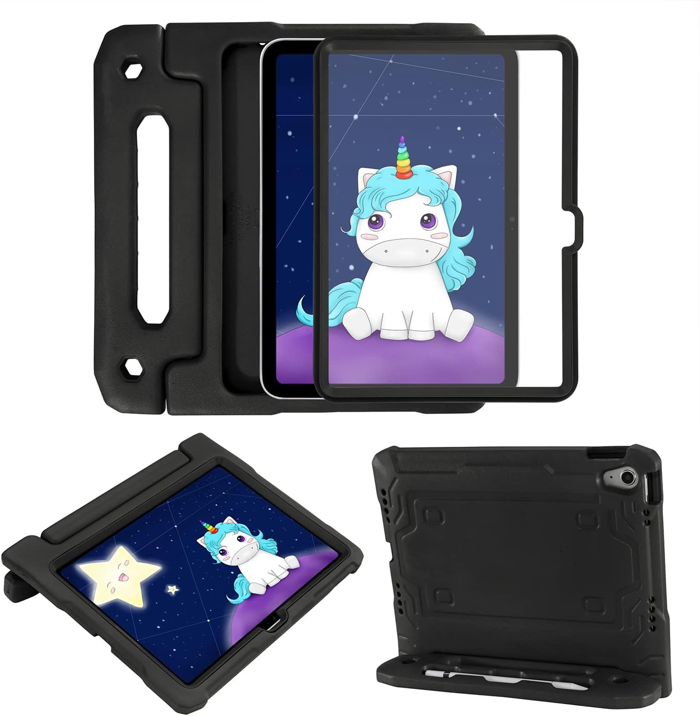 HDE Case for iPad 10th Generation 10.9 inch for Kids with Built-in Screen Protector Shockproof Cover with Multi Angle Viewing Handle Stand Black