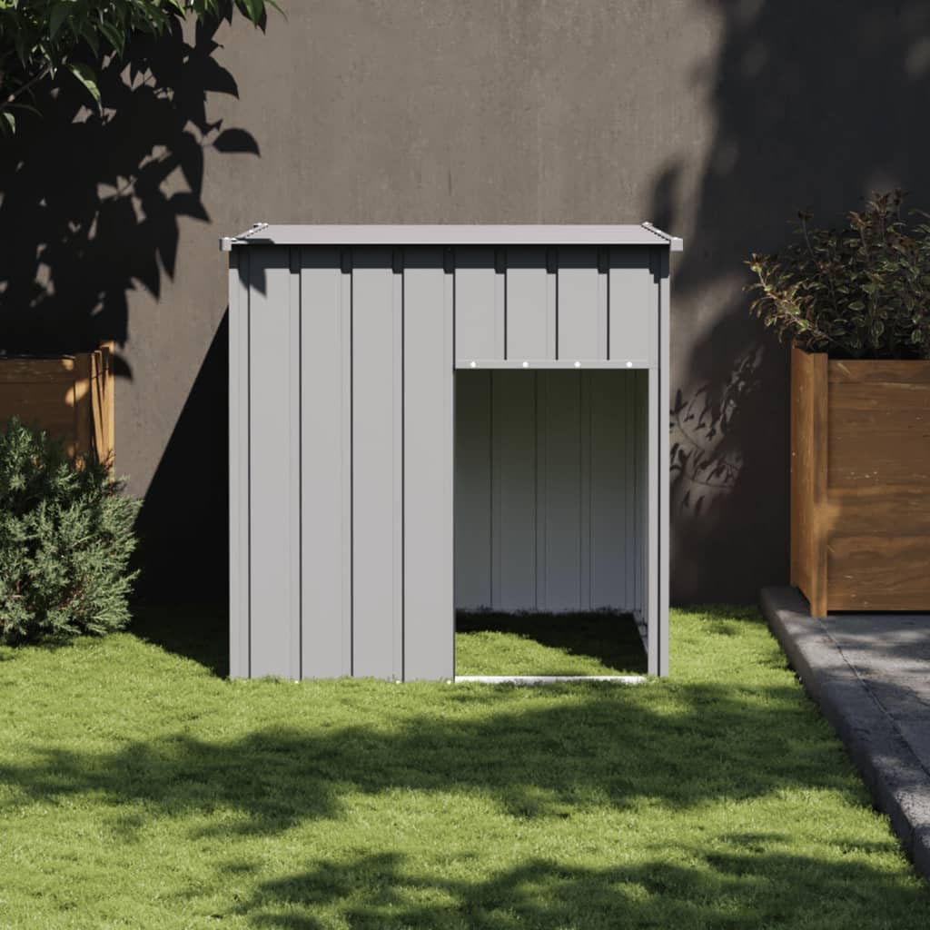vidaXL Galvanized Steel Dog House with Practical Roof and Convenient Entrance, Versatile Use for Playing, Exercising, Training – Light Gray