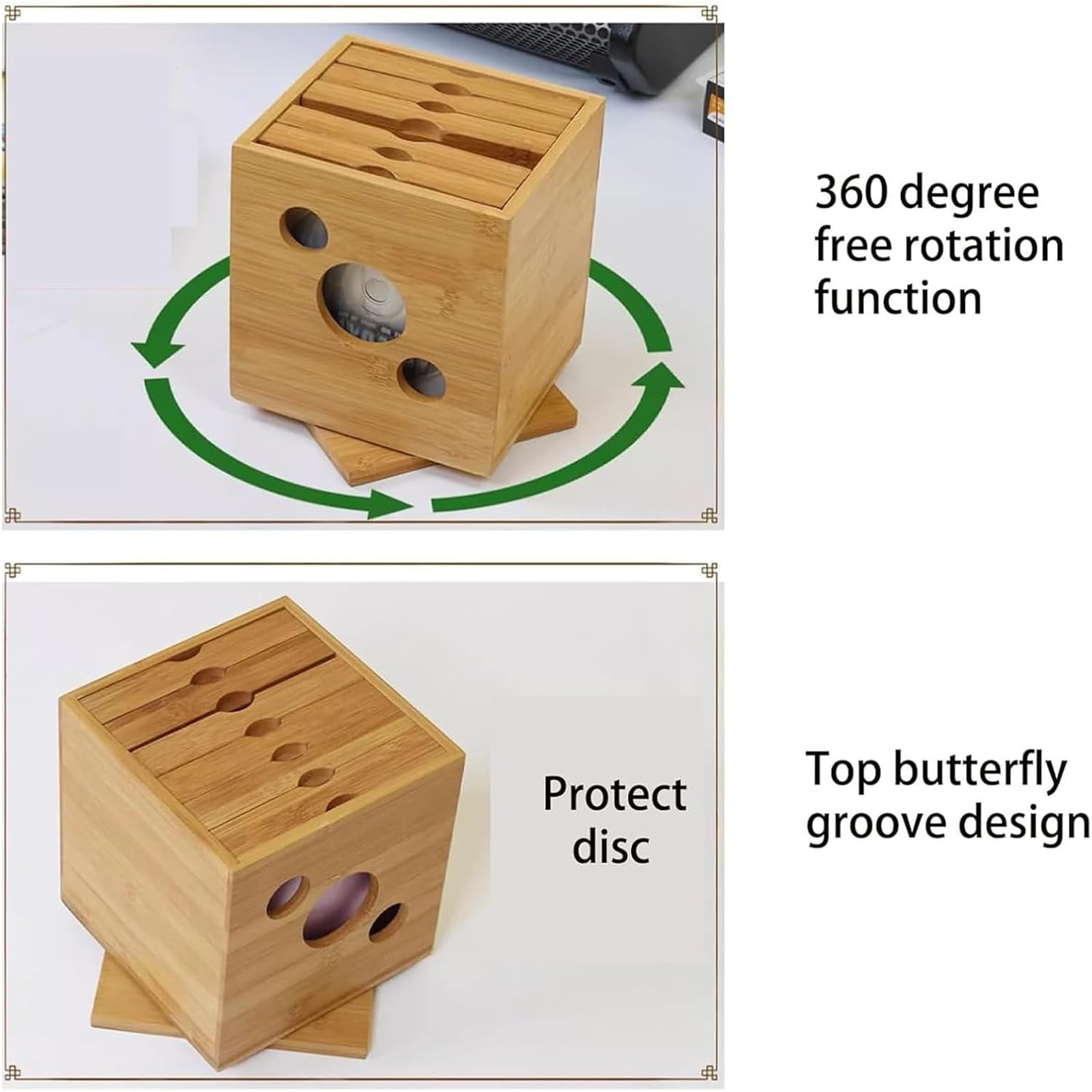 Mensola Porta Dvd Girevole, Supporto Da Scrivania In Bambù Per Cd, Con Base Girevole A 360°, Capacità 50 Dischi, Espositore Per Collezione Di Dischi Per Auto, Ufficio E Casa