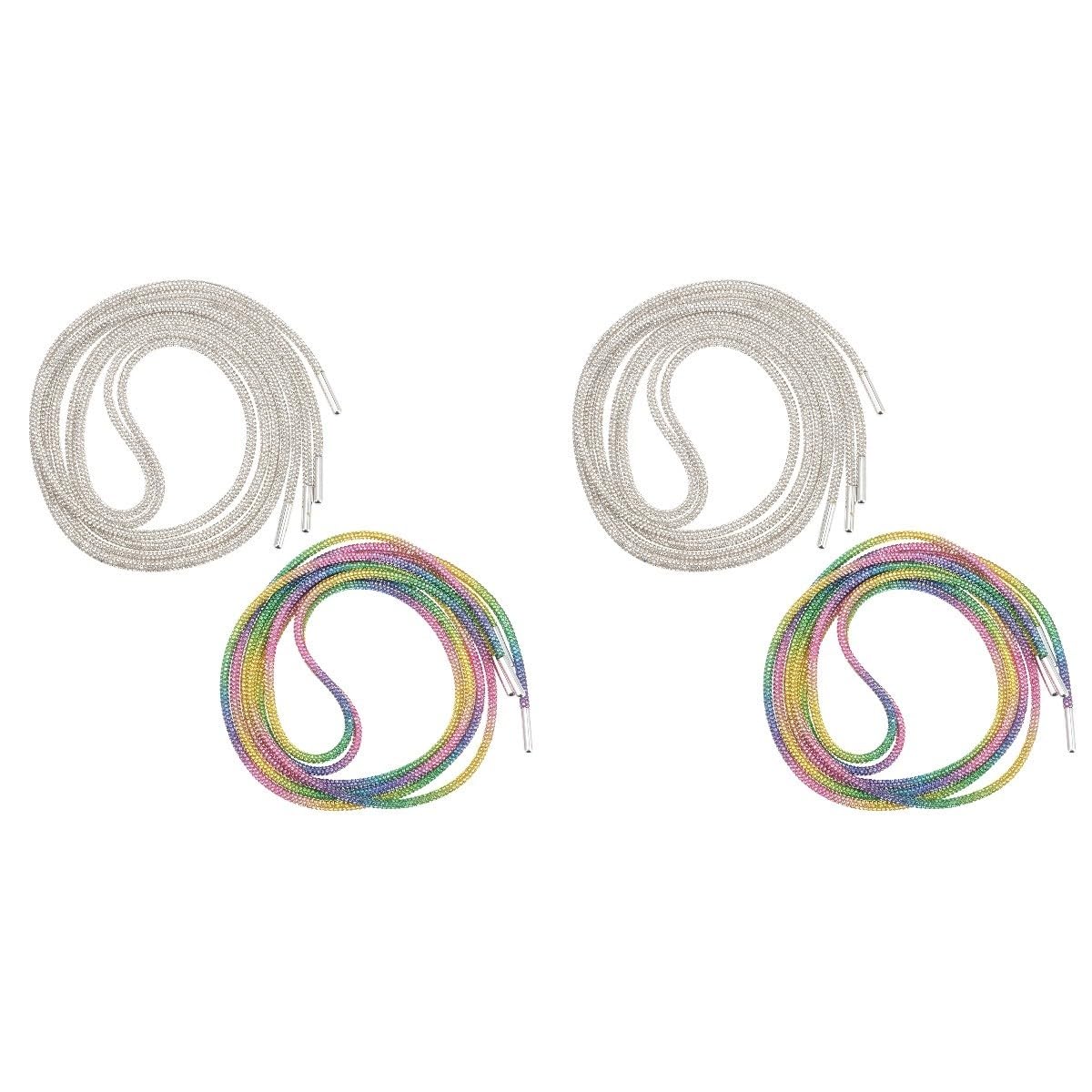 4pares Reflective Rhinestone Shoelaces for Sneakers Sports Laces with Decorative Straps for Running and Night Visibility
