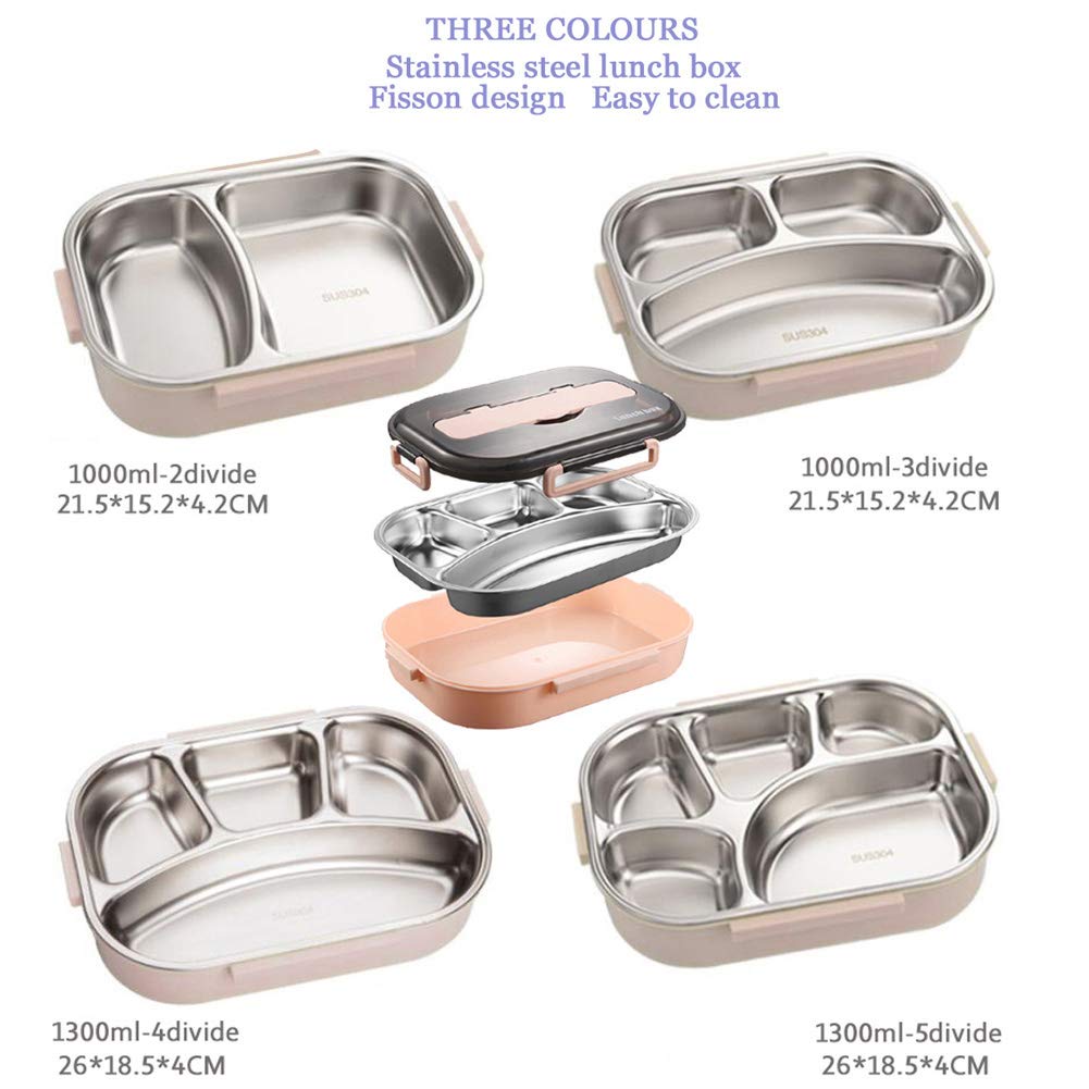 amropi Scatole Bento Lunch Box Acciaio Inossidabile Contenitori 2/3/4/5 Scomparto Dispensa con Bastoncini e Cucchiaio (Rosa, 4 Scomparto)