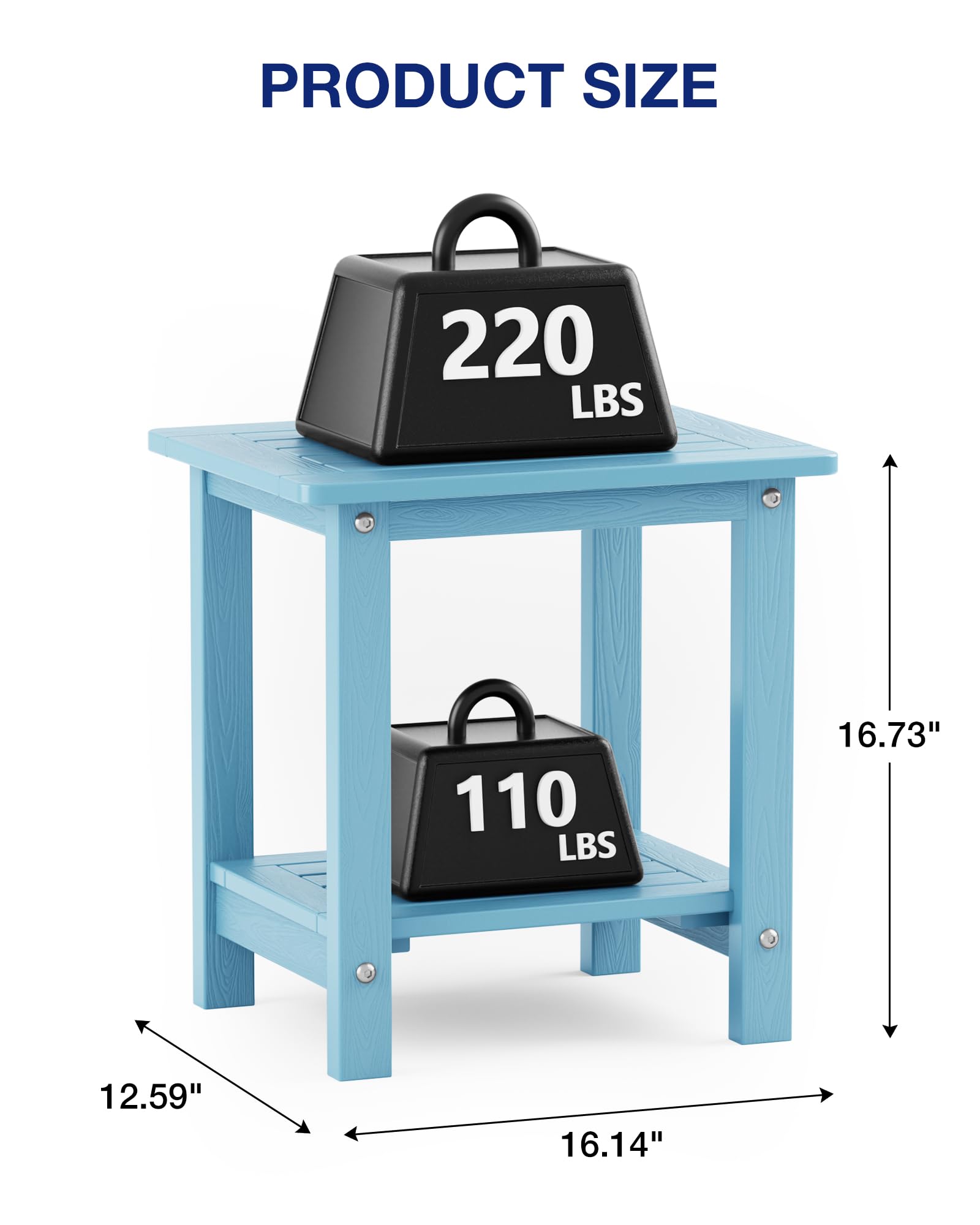 YEFU Stolik pomocniczy Adirondack, 2-poziomowy, kwadratowy stolik z tworzywa sztucznego, stolik pomocniczy na zewnątrz, patio, odporny na każdą pogodę, wodoodporny, do wnętrz, basenu, werandy, ogrodu,