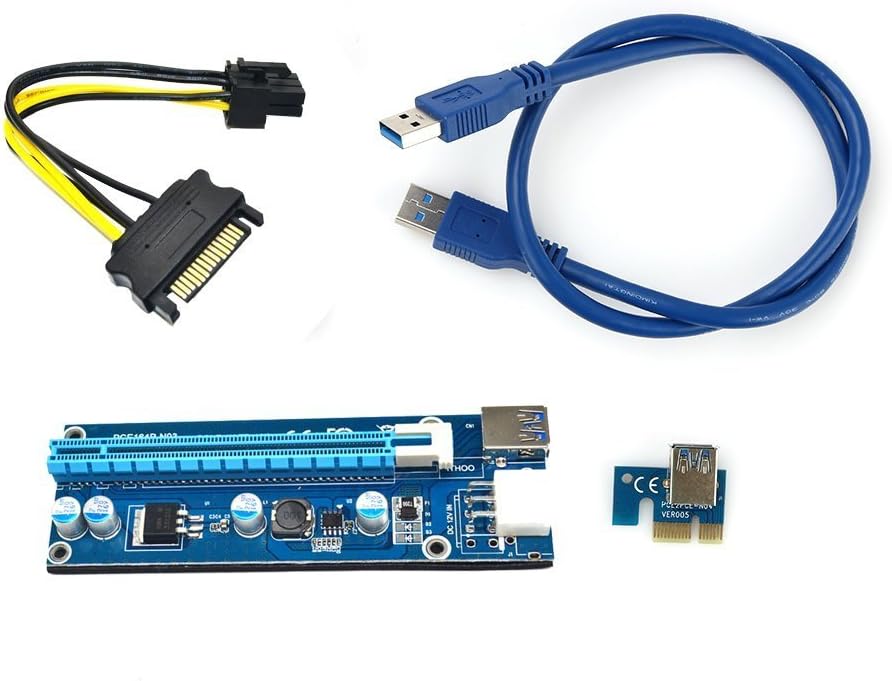 Onemax PCI-E 1X to 16X Adapter USB3.0 Extension Cable with SATA Cable 15pin Male to 6pin Female Power Supply Mining Dedicated