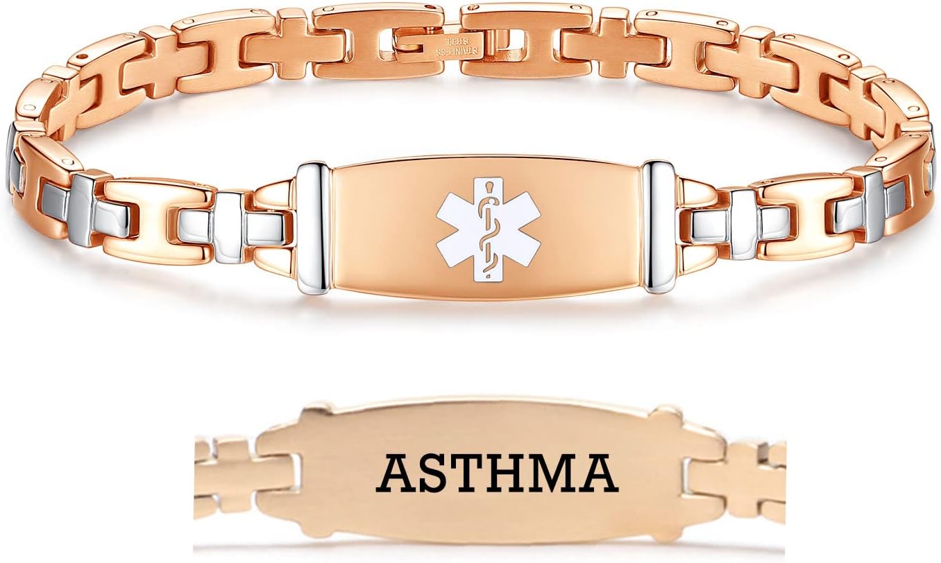 LinnaLove Lady Medical Alert id Bracelets-Stainless Steel Medical Bracelets for Women-7 1/2 in