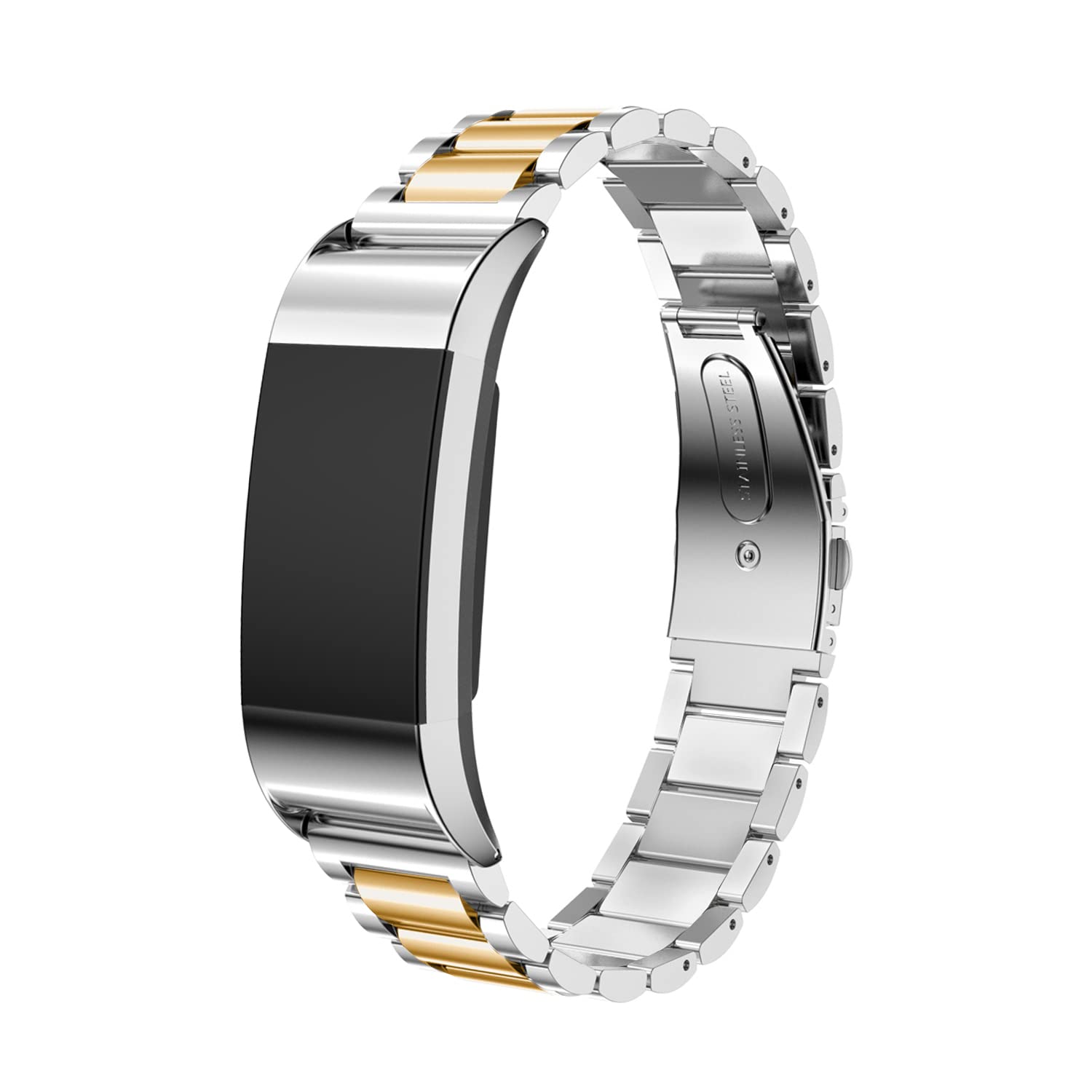 Gheper Metal Watchband Compatible with Fitbit Charge 2 Quick Easy Fit Stainless Steel Wristband Strap Replacement for Charge 2 Smartwatch Accessory