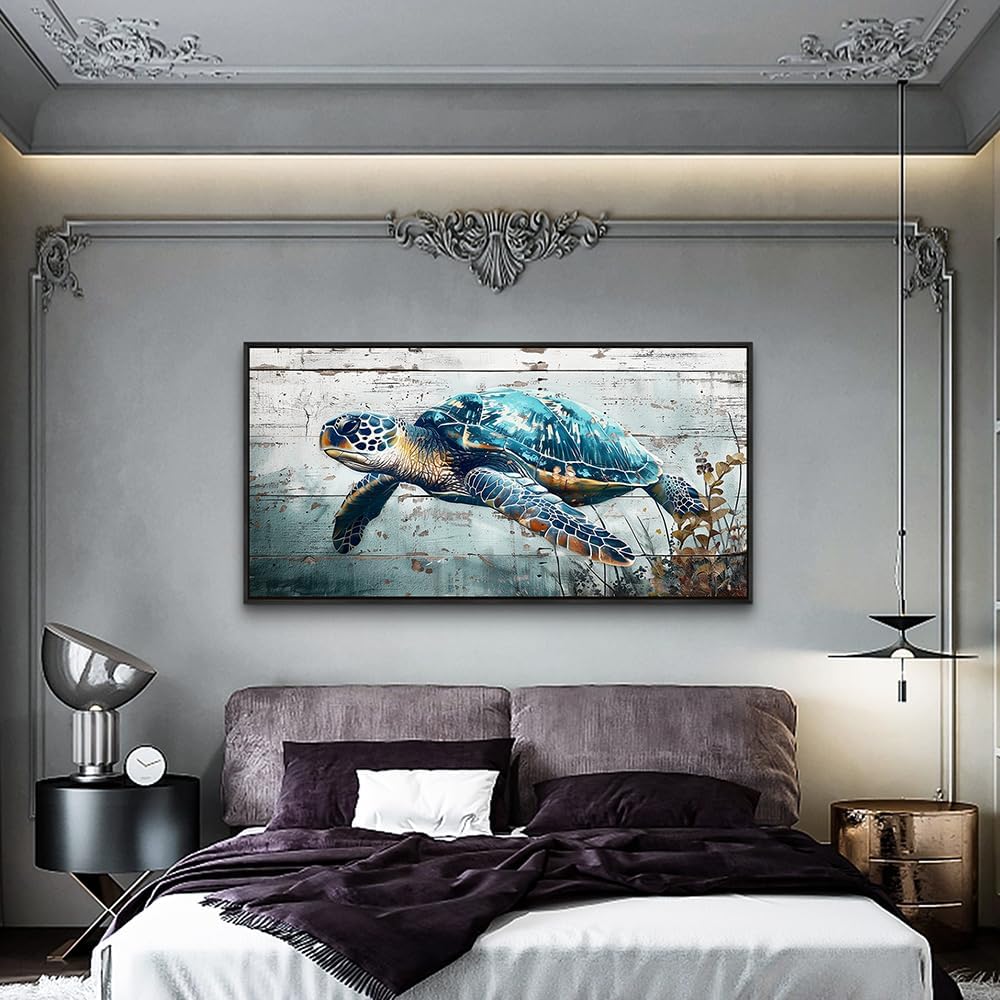 MHARTK66 Large Canvas Wall Art For Living Room Wood Framed Wall Decor For Bedroom Blue Beach Seascape Wall Paintings Modern Office Decorations Home Decor Poster Artwork Ready to Hang Wall Pictures