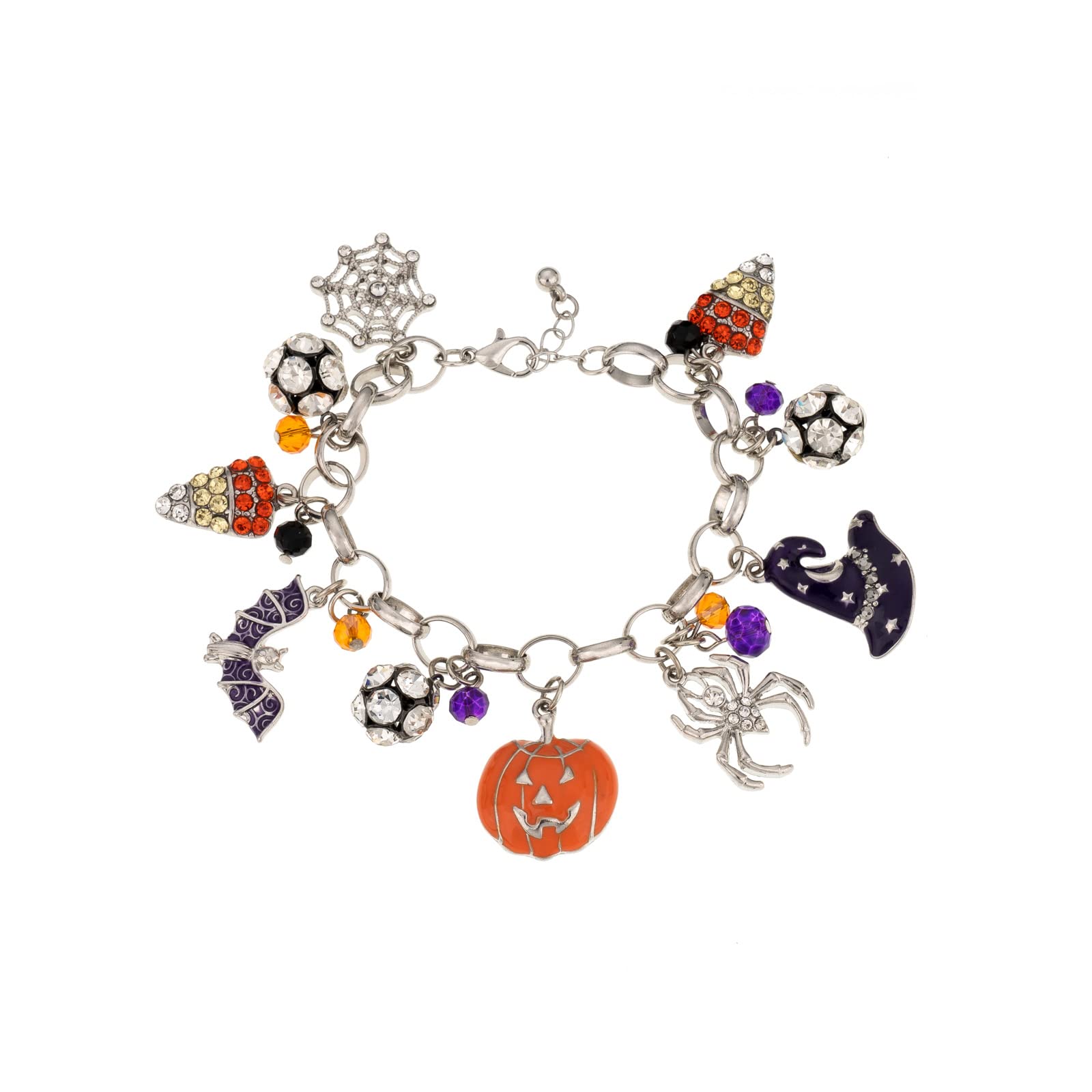 Madison Tyler Halloween Charm Bracelets for Women | Adjustable Bracelets | Pumpkin Spider Bats Spider Web Witch Hat Ball Bead Candy Corn | Halloween