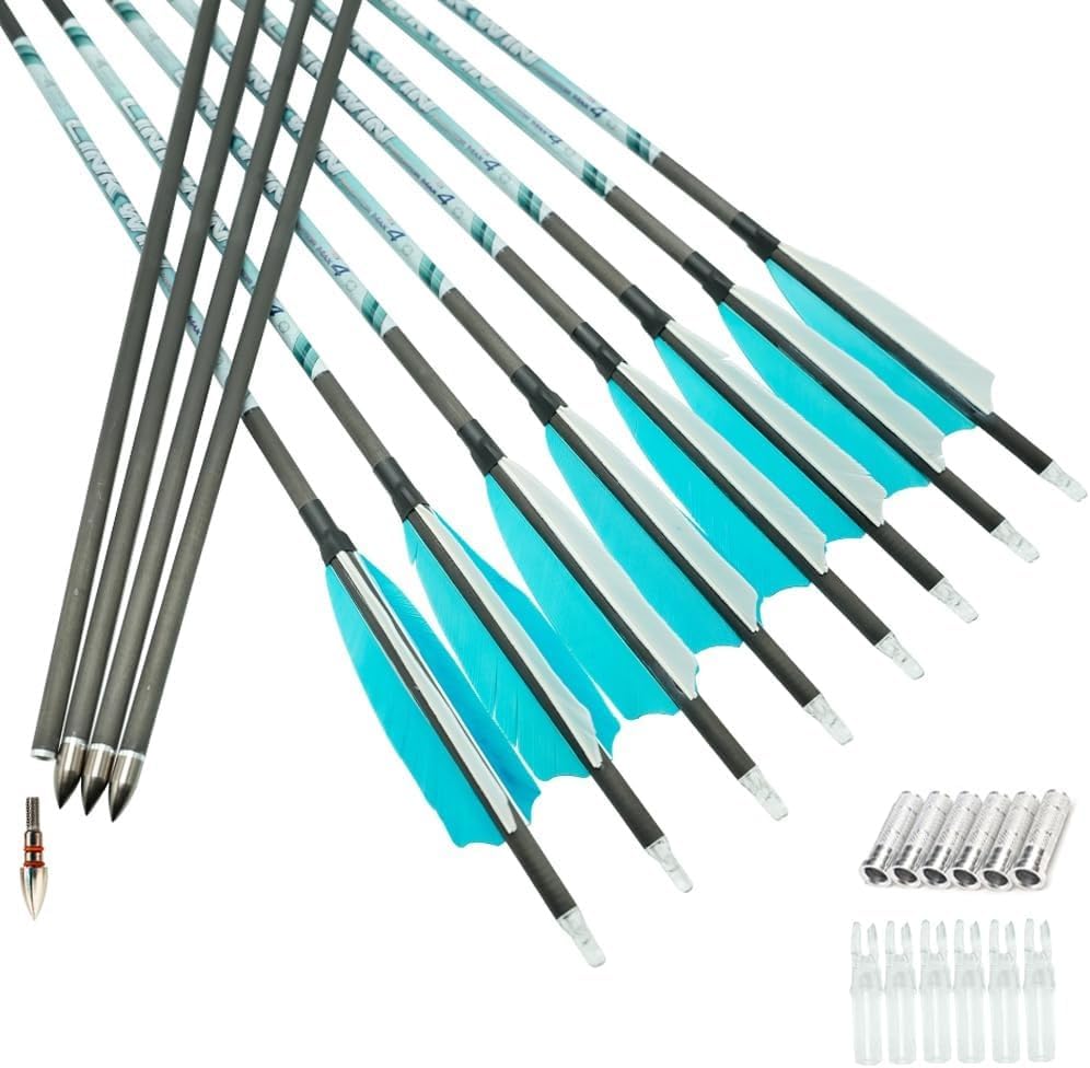 Linkboy Archery 30inch Carbon Arrow 0.001 400 500 600 Spine Arrows Compound Bow Hunting Arrows recurve Bow Target Feather 12pcs