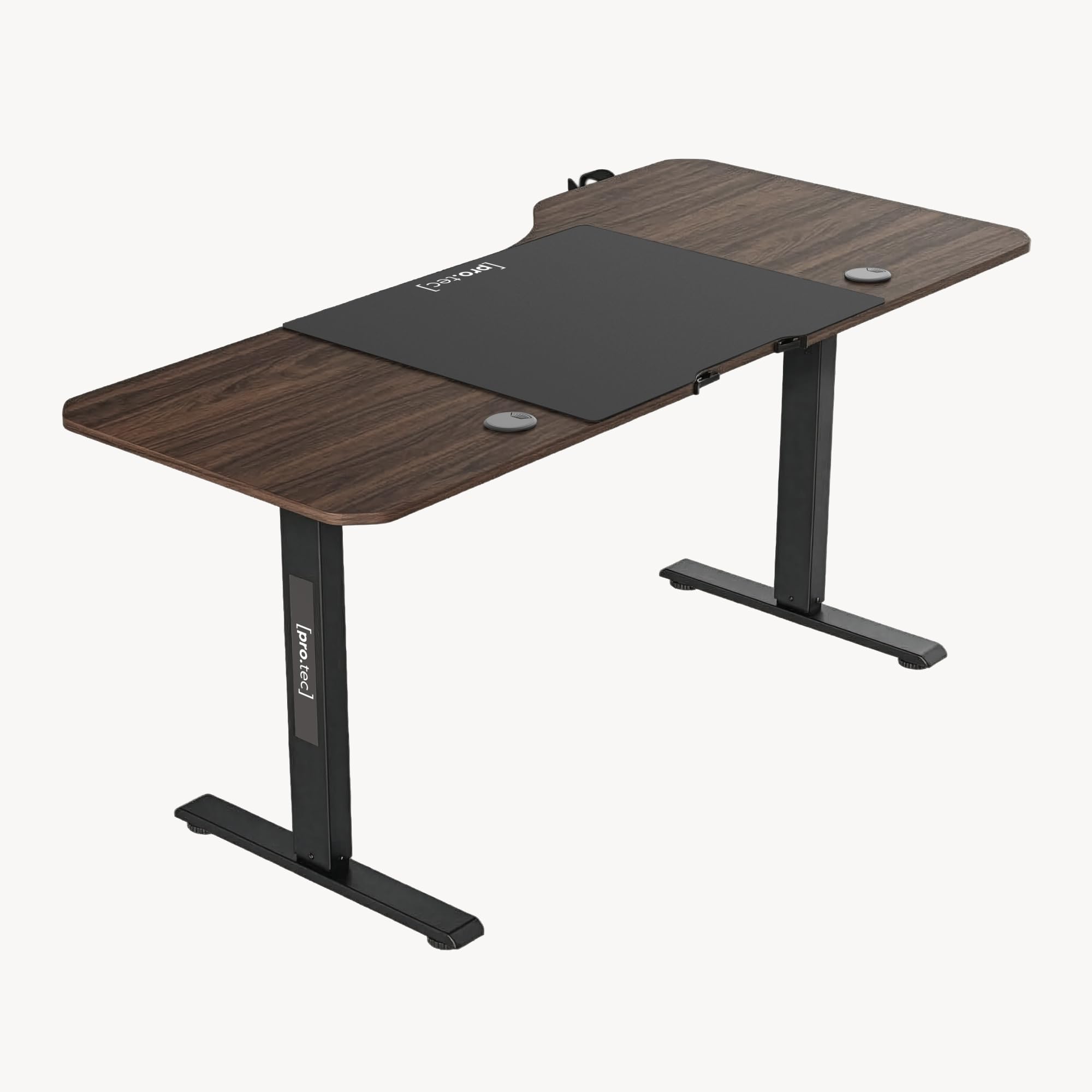 pro.tec Escritorio Stryn Rectangular Regulable en Altura 72-117 cm con Clips y 2 Salidas de Cables Eléctrico 2 Opciones (Sentado y de Pie) Alfombrilla de Ratón XXL 120 x 60 cm Aglomerado/Acero - Nogal