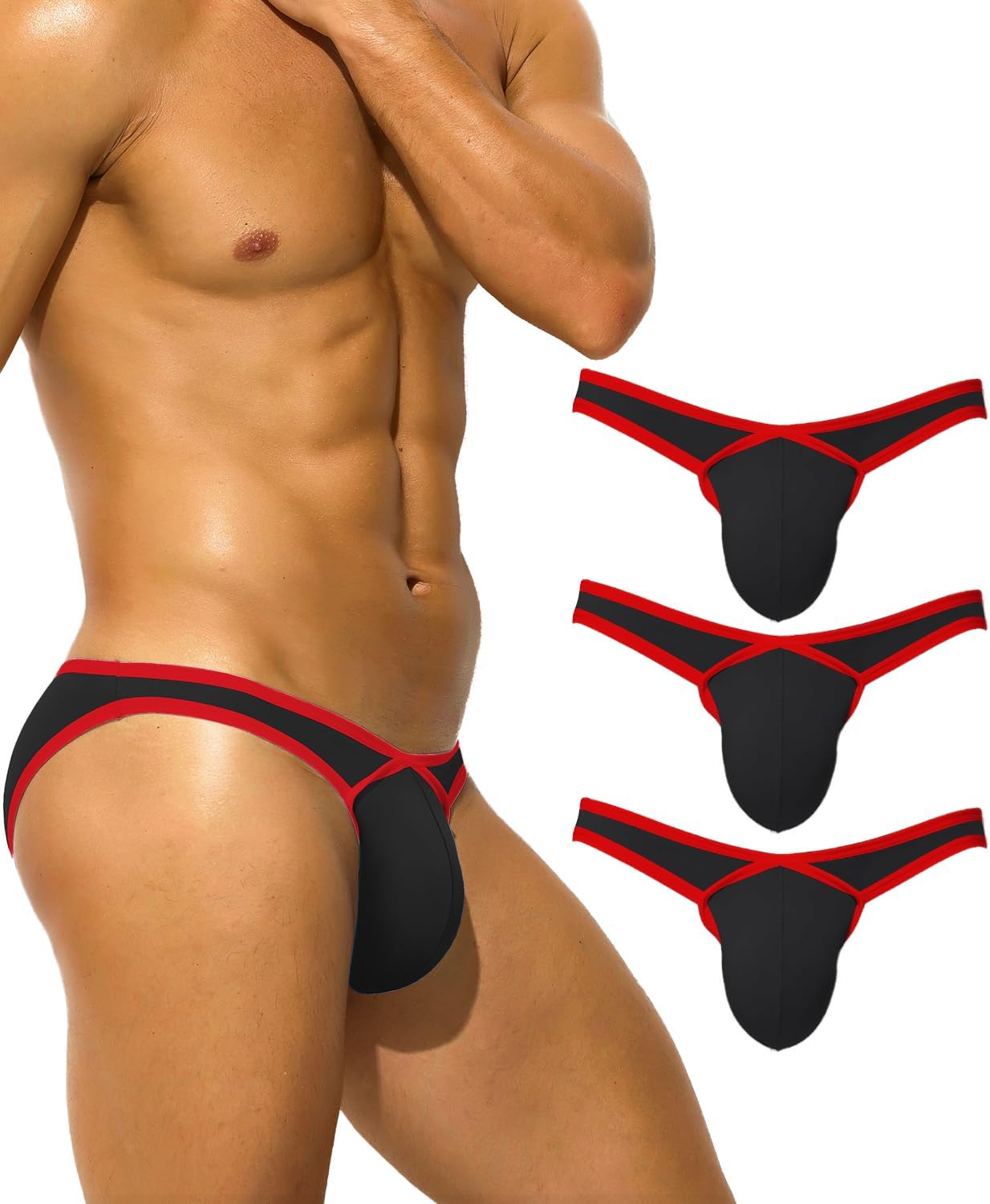 Mens Sexy Bulge Pouch Bikini Low Rise Soft Stretch Striped Briefs Underwear for Male