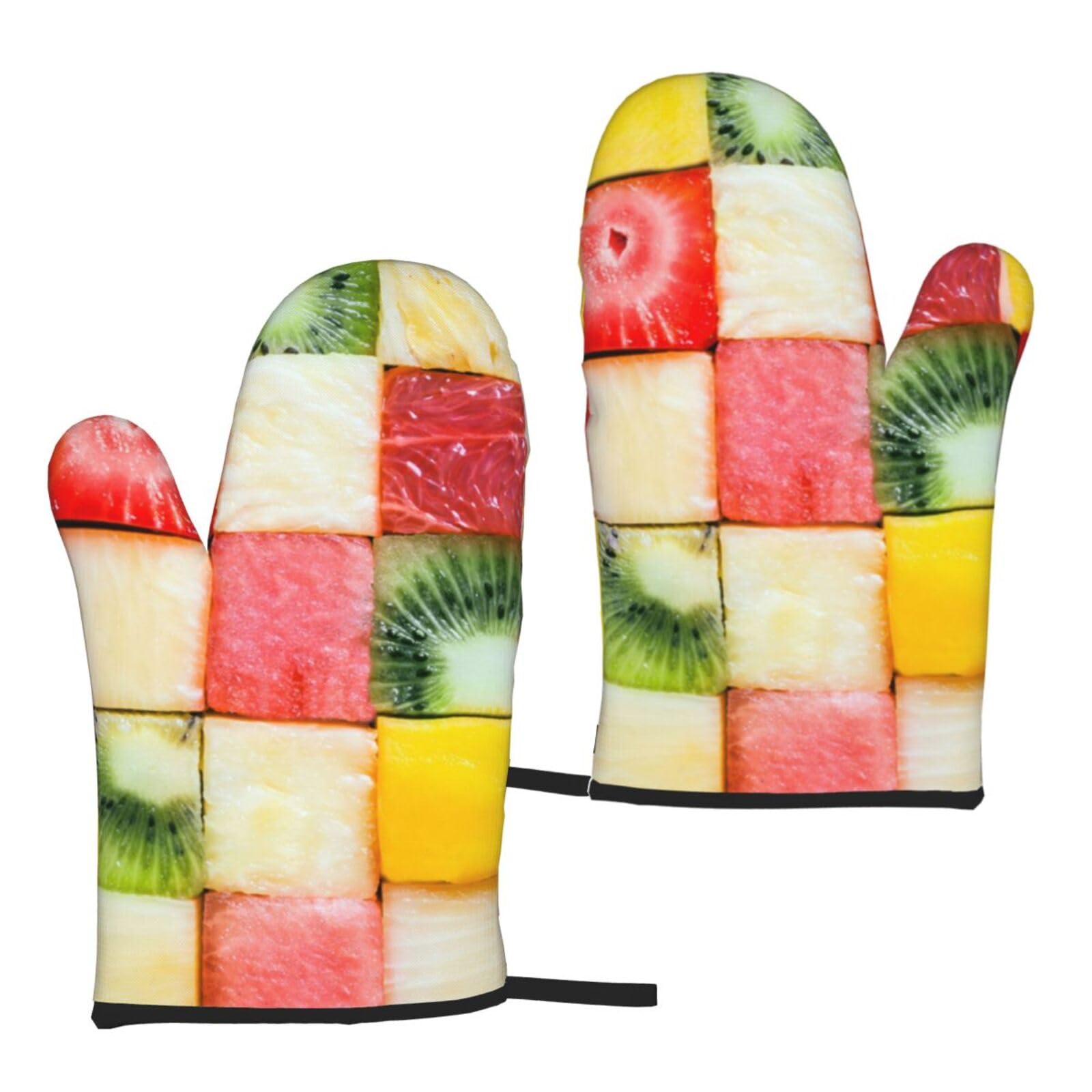 Kiwi Watermelon Print Universal Fit Comfort Gloves Protection Heat Resistant Oven Kitchen Baking Grilling