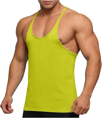 Zeiyignr Mens Gym Workout Tank Tops Y-Back Muscle Tee Stringer Bodybuilding Sleeveless T-Shirts Summer Athletic Tank Top