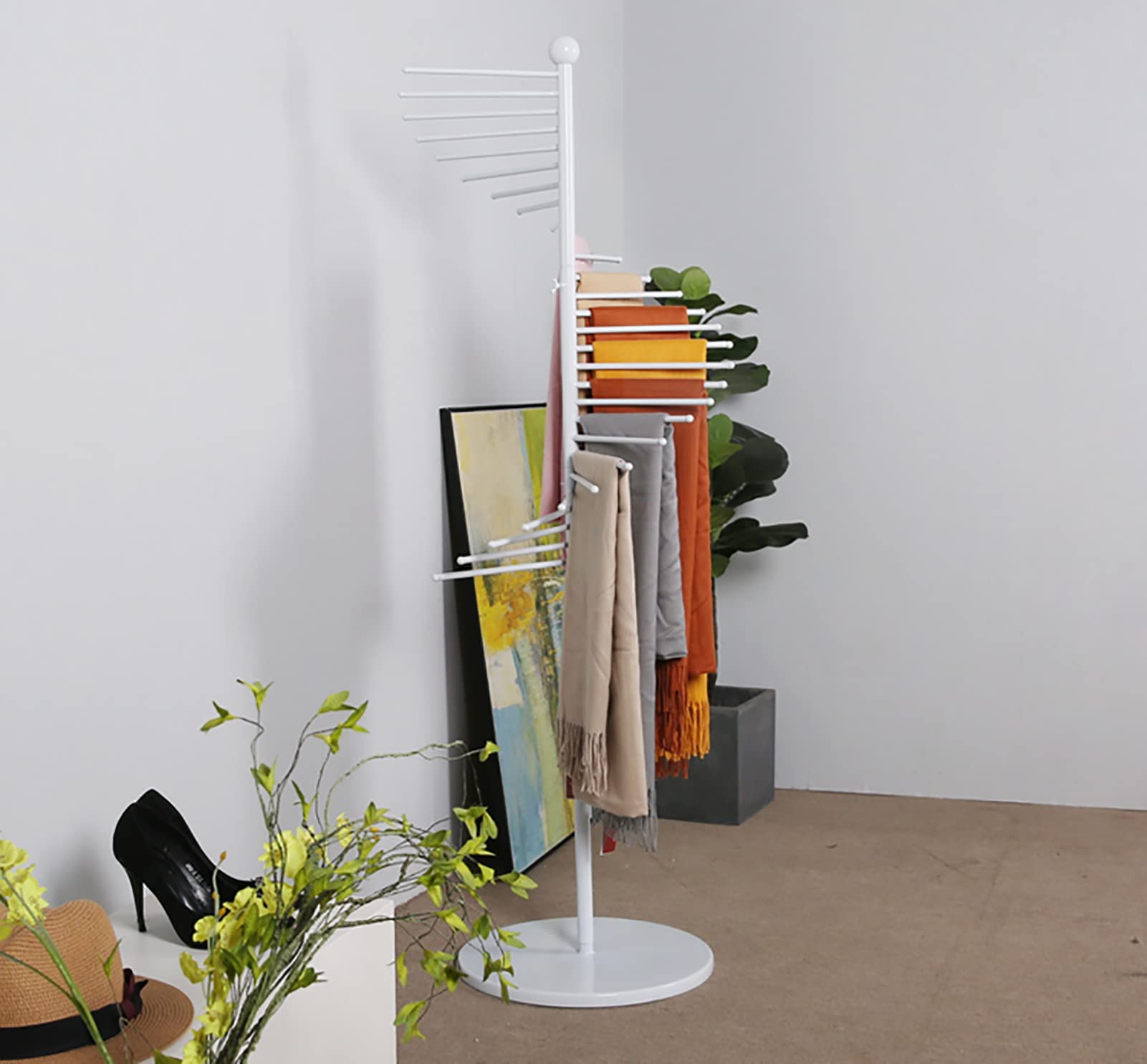 Espositore Per Sciarpe A Spirale, In Ferro, Con 30 Aste, Da Pavimento, Alto 150 Cm, Base Stabile, Colore Oro, Per Negozi O Camerini