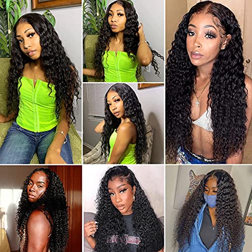 image for LOOVOO Lace Front Wigs Human Hair Curly Brazilian Virgin Real Human Ha