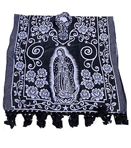 BLACK AND WHITE Poncho, Our Lady of Guadalupe, Virgen, Mexico, Virgin Mary, Poncho, GABAN, Lightweight,Unisex, Warm, 1ST Quality, Virgen DE Guadalupe