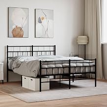 Metal Bed Frame without Mattress with Footboard, Black, 140 x 200 cm, Platform Bed with Slats Support Easy Assembly for Bedroom, Adults-A2