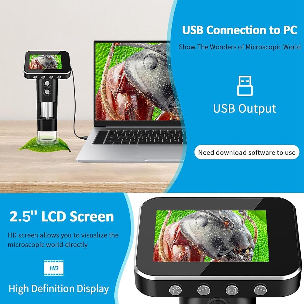 Microscopio para NiñOs con Pantalla LCD de 3,5 Pulgadas, Microscopio de Bolsillo, Microscopio PortáTil, Microscopio Digital de Mano para NiñOs