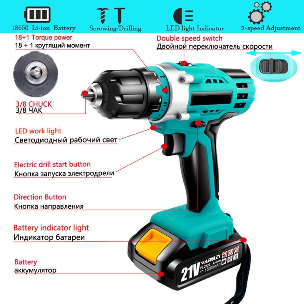 Trapano Avvitatore a Batteria 21 V Avvitatore Elettrico Coppia Massima 50 NM, Trapano Avvitatore a Batteria 3 in 1 Set Trapano Elettrico Wireless Cacciavite a Batteria Mini Trapano