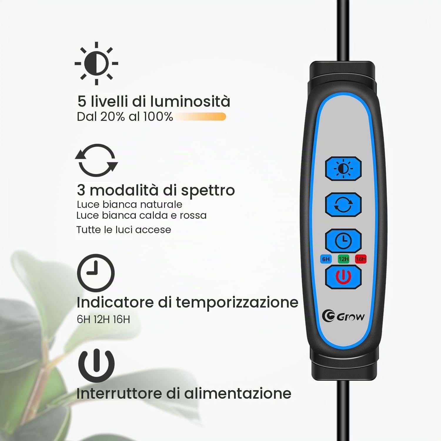 Garpsen Lampada per piante, Lampada LED per piante a spettro completo con supporto, 3 colori Grow Light con Timer 6/12/16H, 5 livelli di intensità regolabili, 58cm~170cm Altezza regolabile per piante
