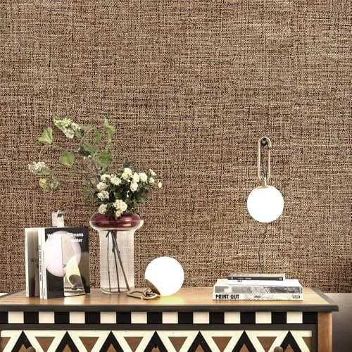 Papel de contacto de lino Amiya marrón para cubrir dormitorio 7