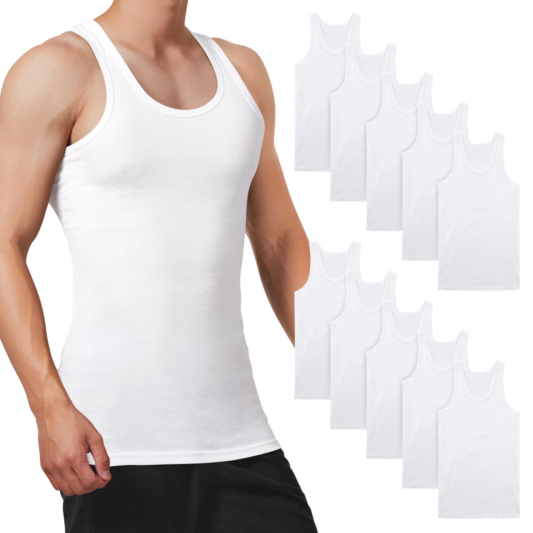 FALARY Unterhemd Herren Tank Top 10er Pack gekämmte Feinripp Baumwolle, 10x Weiß, L