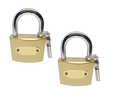 Unikkus Set of 2 lock and keys for Home door room house ets Imported suitable for Medium Purpose Like pet Doors shutters Gates, Strong Keys Ultra ulimate HOMEPRODUCTS4U ,lock Size 50mm Hardened shackle padlock, Gold