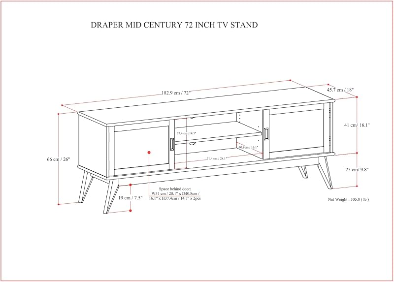 SIMPLIHOME Draper 72" Wide Solid Wood TV Stand in Teak Brown image 3