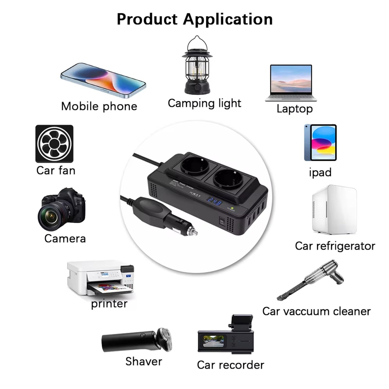 Convertisseur onduleur Voiture Convertisseur Allume-Cigare 4 Ports USB 400 W Puissance De Pointe DC vers AC 12 V vers 220 V 200 W Prise UE