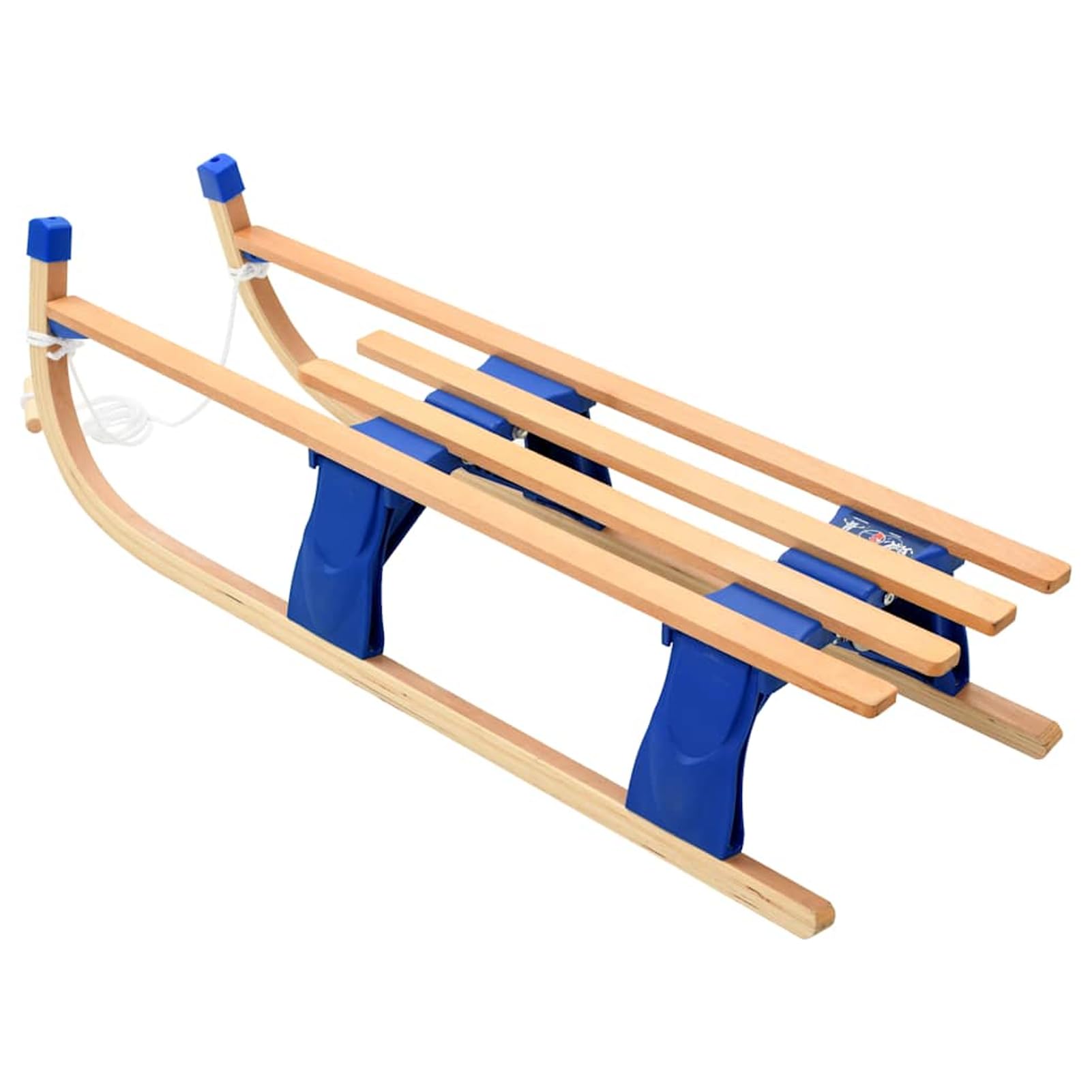 Faltbarer Holzschlitten mit Metallläufern - Beige und Blau - 110 cm Sitzlänge - Für sichere Winterabenteuer Schlitten 91457