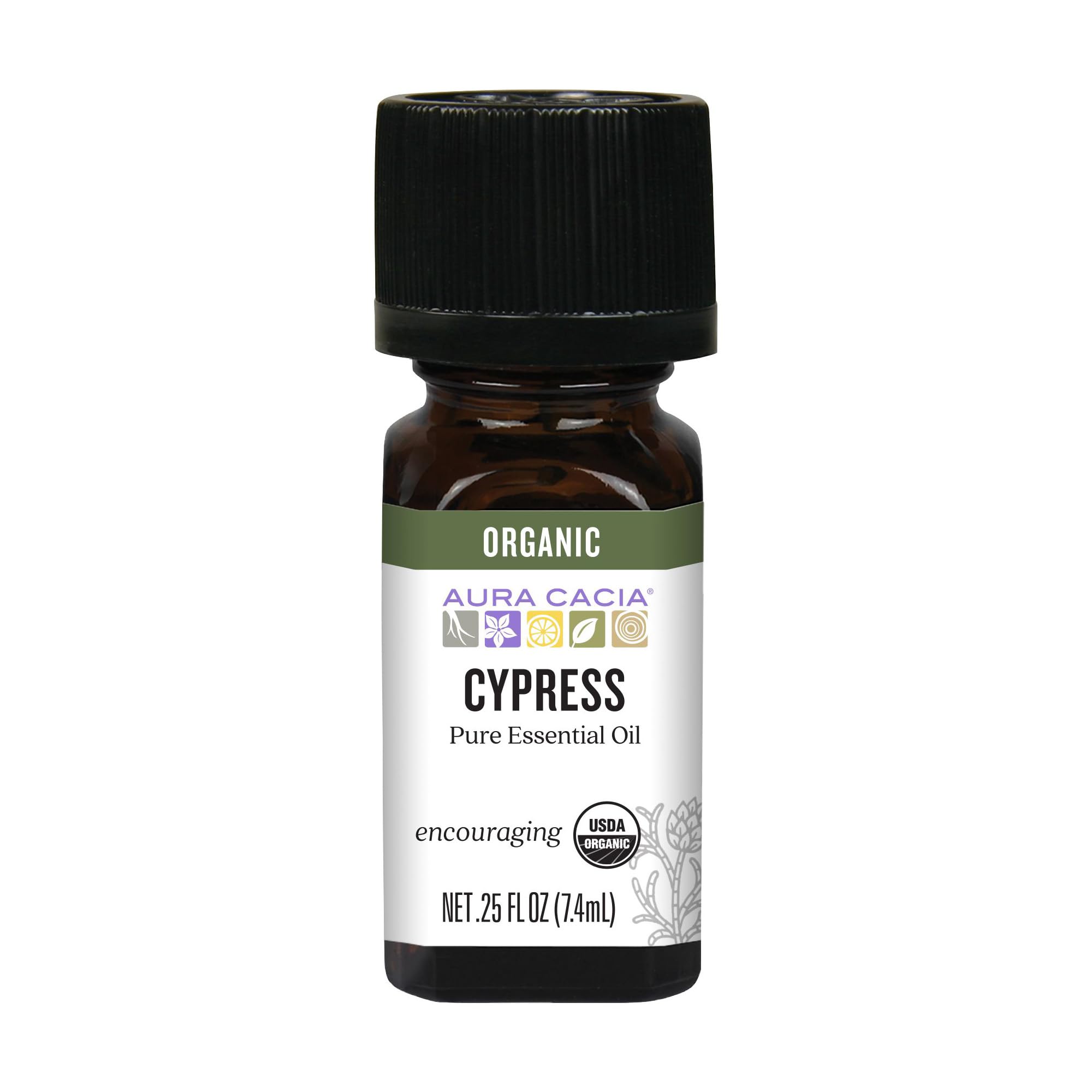 Aura Cacia Organic Cypress Essential Oil, Pure Cupressus Sempervirens Oil, Aromatherapy for Home, Body Care, DIY Blends | 0.25 Fl Oz (Pack of 1)