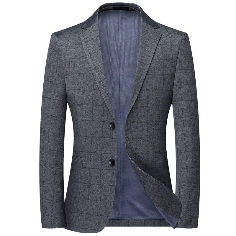 Men's Gray Casual Plaid Two Button Lapel Slim Fit Lightweight Sport Coat for Spring Fall Wear
