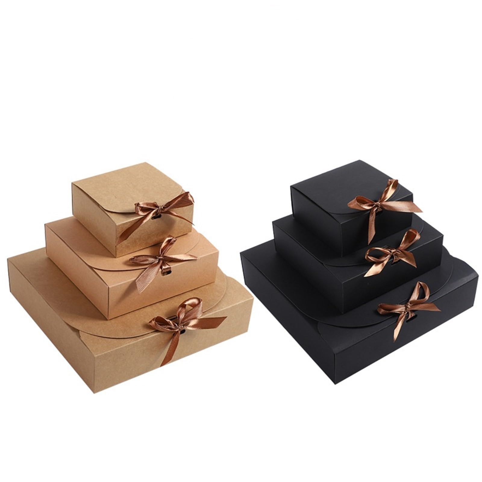 10/20/50 scatole quadrate in carta kraft a conchiglia per confezioni regalo con nastro, scatole per caramelle bianche e nere, decorazione per matrimoni (nero, 50 pezzi, 24 x 24 x 6 cm)