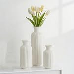 Black Ceramic Vase Set 3 Decorative, Large Black Deco Vase Ribbed Vases for Pampas Grass, Tall Black Matt Vase for Flowers, Home Decor Nordic Style for Dried Flowers Fresh Flowers (Black 01)