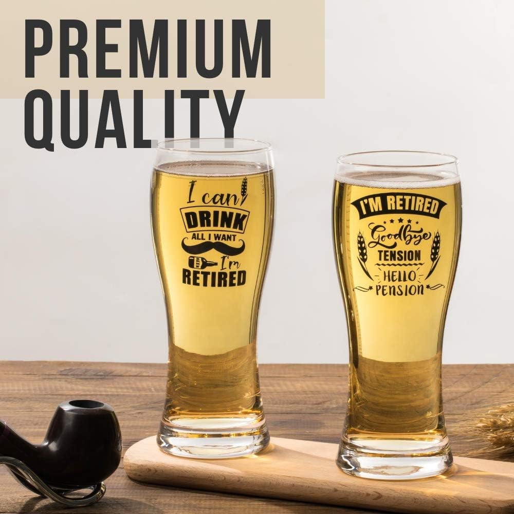 Onebttl Retirement Gifts for Men, Funny Retirement Beer Glass 15oz (443 ml), Gifts for Retired Men, Coworkers, Grandpa, Friends, Boss, Retired Gag Gift - Goodbye Tension Hello Pension - Image 4