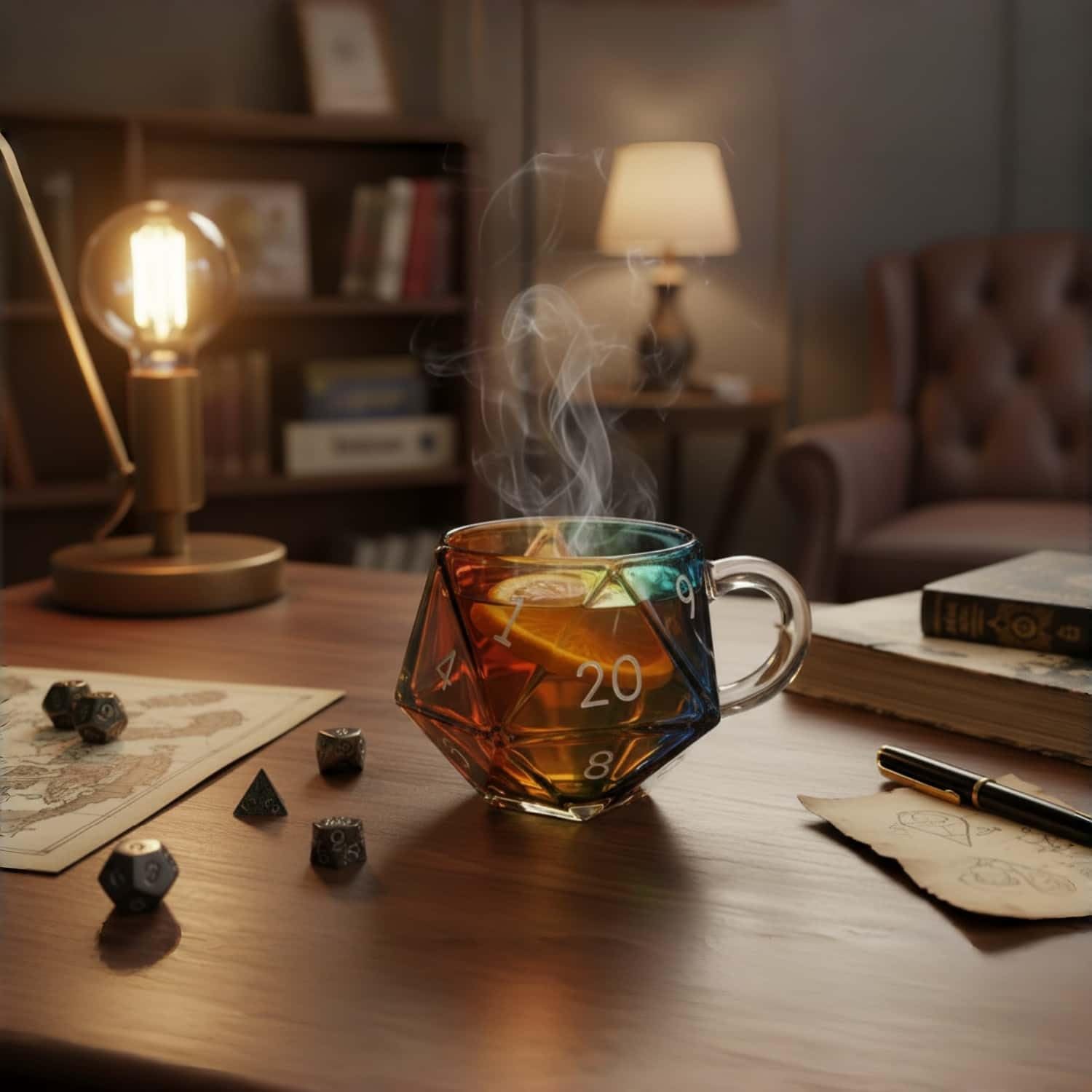 Rainbow D20 Dice Mug,20-Sided Polyhedral Dice Gaming Mug,11oz Transparent Glass High Temperature Resistance Coffee Cup,Gifts for RPG & Board Game Lovers (Grey 1pc)