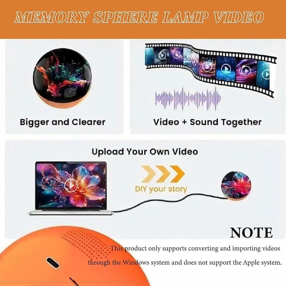 Memory Orb Custom Video Sphere Personalized Customized Digital Photo Player，Crystal Ball Video Player Supports Digital Display for Bedroom, Living Room,Home Decor, Holiday & Birthday Gifts(Black)