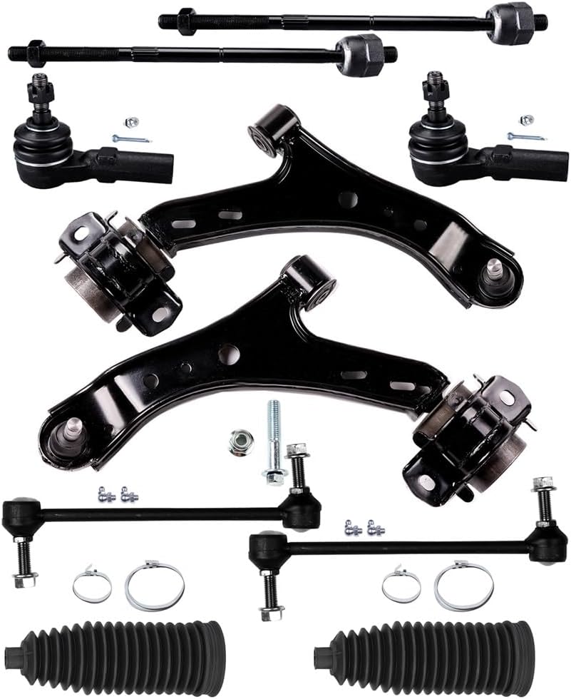 Front Lower Control Arm w/Ball Joint fit for Ford for Mustang 2005 2006 2007 2008 2009 2010, Suspension Kit with Inner Outer Tie Rod End w/Steering Boot Sway Bar Link - 10pc Set