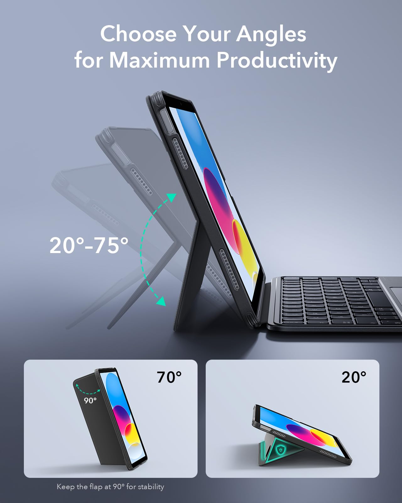 ESR Funda con Teclado para iPad 11 (A16) 2025/10.Gen, Soporte multiángulo | Teclado Magnético Desmontable, Vertical y Horizontal, Gran Trackpad, Teclas Retroiluminadas, DEU QWERTZ, Gris oscuro