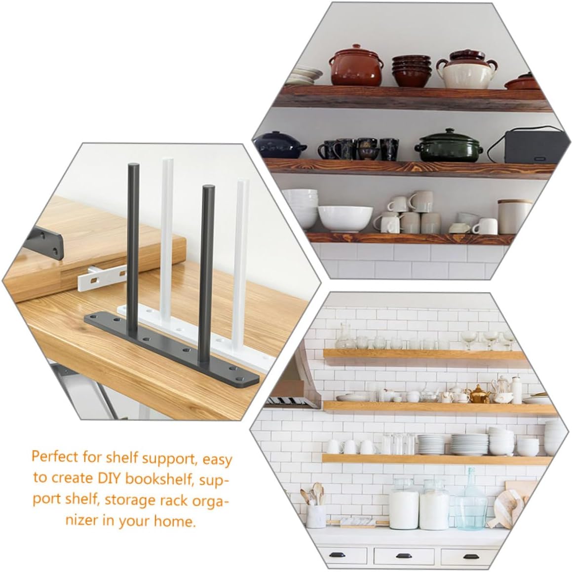 Gadpiparty 6pcs Heavy Duty Industrial Floating Shelf Bracket Wall Fixed Bracket for Shelves Solid Steel Bar