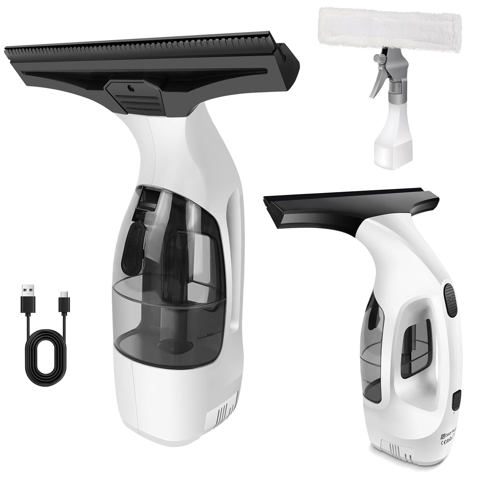 Cordless Window Vac with 2000pa, Efficiently Streak-Free Cleaning, Running Time: 50-60 min, 3.8V Electric Window Vacuum Cleaner with Rechargeable 3500mAh Battery,150ml Removable Water Tank