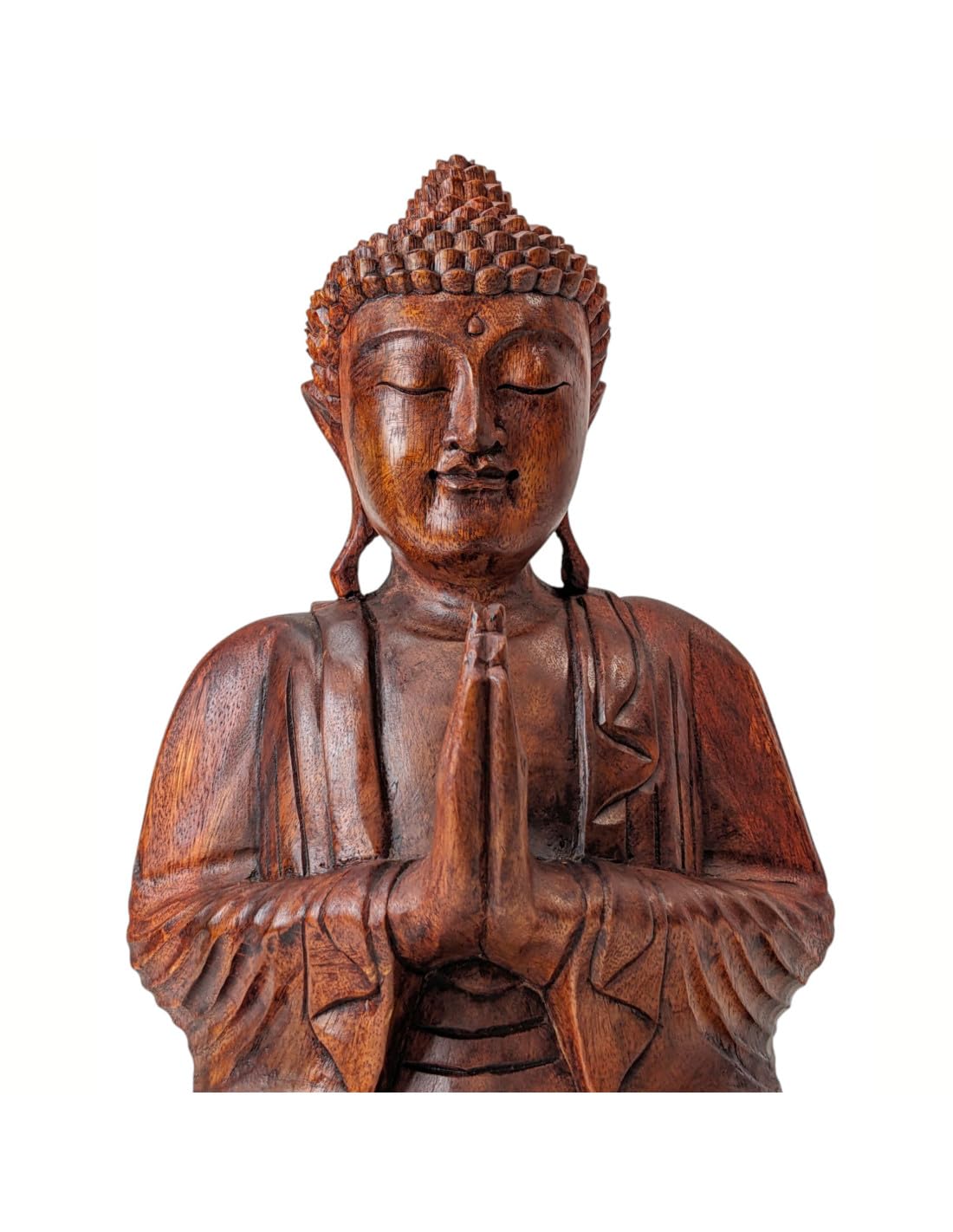 Grande statue de Bouddha assis 40cm en bois de suar | Sculptée à Bali