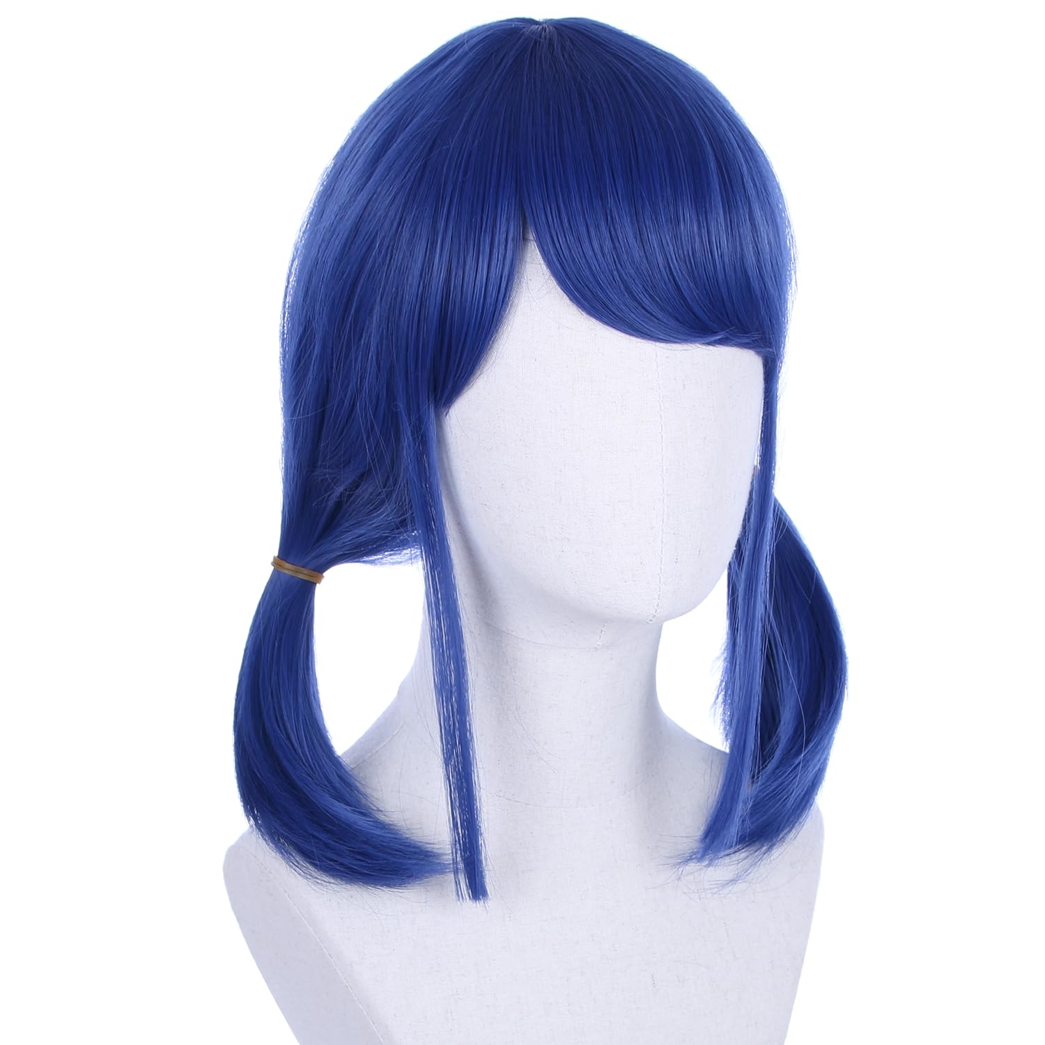 WAVELNM Kids Dark Blue Wig with Bangs Child Navy Blue Short Wig with Two Braid Straight Wigs for Girls Kids Daily Halloween Party Cosplay Wigs